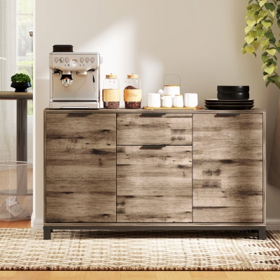 HOMCOM 47" Buffet Cabinet, Industrial Sideboard with 3 Doors, Drawer, 2 Adjustable Shelves for Living Room, Brown Wood Grain