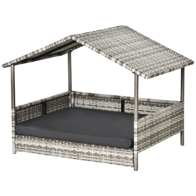 PawHut Wicker Pet House Dog Bed for Indoor/Outdoor Rattan Furniture with Cushion