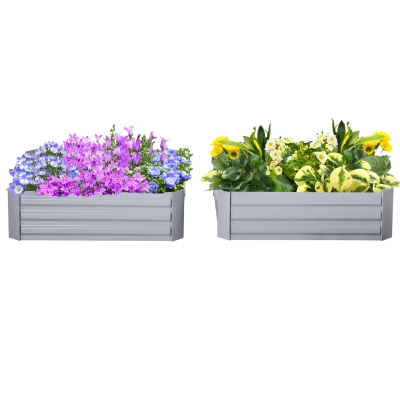 Outsunny 39" x 39" x 12" Set of 2 Raised Garden Bed, Elevated Planter Box with Galvanized Steel Frame for Growing Flowers, Herbs, Succulents, Grey
