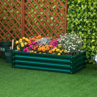 Outsunny Galvanized Raised Garden Bed, Outdoor Planter Box for Vegetables, Flowers, Herbs, 4' x 2' x 1', Green