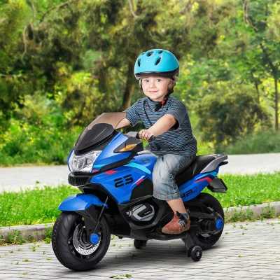 Aosom 12V Kids Electric Motorcycle with Training Wheels, Blue