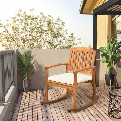 Outsunny Outdoor Rocking Chair, Acacia Wood, Teak Tone