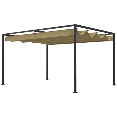 Outsunny 13' x 10' Patio Pergola with Retractable Canopy, Outdoor Sun Shelter, Yard Shade, Khaki