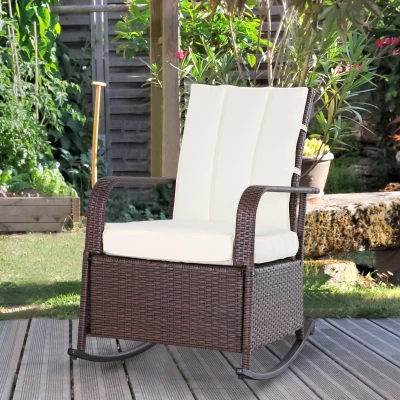 Outsunny Rattan Rocking Recliner with Footrest, Beige