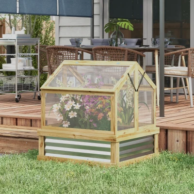Outsunny Wooden Raised Garden Bed with Greenhouse, 35.5"x31.5"x36"