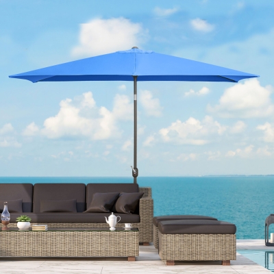 Outsunny 6.5x10ft Patio Umbrella, Rectangle Market Umbrella with Aluminum Frame and Crank Handle, Garden Parasol Outdoor Sunshade Canopy, Blue