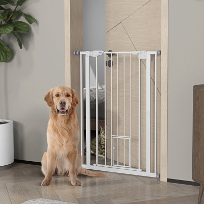 PawHut 41" Easy Open Indoor Dog Gates for Doorways, House, Stair - White