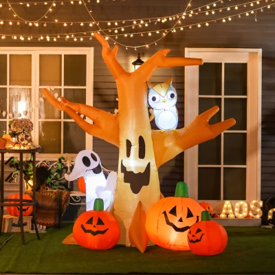 HOMCOM 7.5' Lighted Halloween Inflatable Haunted Tree Decor