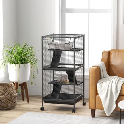 PawHut Steel Small Animal Cage for Guinea Pig, Ferret, Chinchilla, Kitten and Rabbit, Black