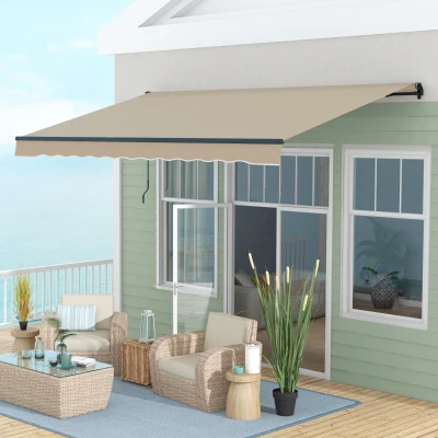 Outsunny 13' x 10' Retractable Awning, 280gsm UV Resistant Sunshade Shelter for Deck, Balcony, Yard, Beige(m-10)