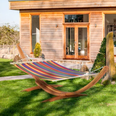 Outsunny Extra Large Outdoor Hammock with Stand, 12.8' Rainbow