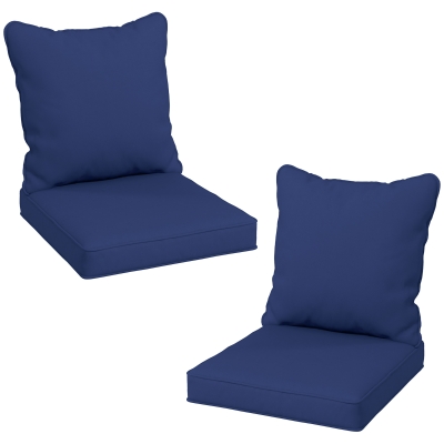 Outsunny Seat Cushion Back Pillows Replacement Set of 2, Patio Chair Cushions Set for Indoor Outdoor, Dark Blue