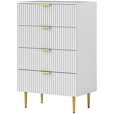 HOMCOM Modern Chest of Drawers 4 Drawer Dresser for Bedroom with Gold Legs and Handles, White