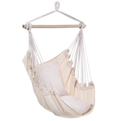 Outsunny Hammock Chair Swing Hanging Macrame Chair Cotton w/ Two Soft Seat Cushions, for Bedroom Indoor Outdoor Ideal Gift for Kids Lover Birthday Present White