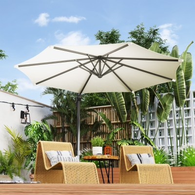 Outsunny 10' Offset Patio Umbrella Cantilever Umbrella with Aluminium Pole 360° Rotation and Tilt Adjustment, White