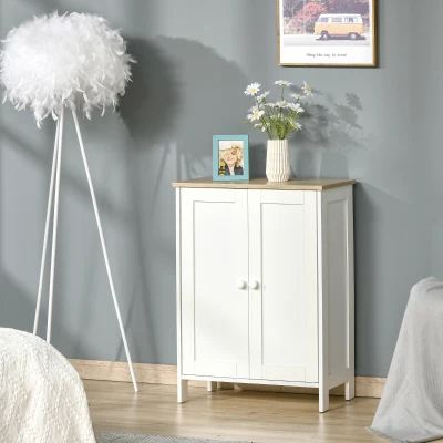 HOMCOM Storage Cabinet, Double Door, 2 Shelves, White