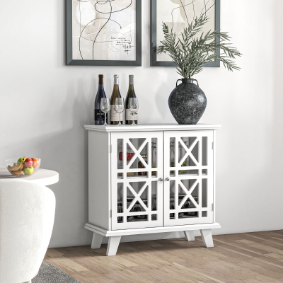 HOMCOM Storage Cabinet with Fretwork Doors and Shelf, Modern Freestanding Sideboard, Buffet, White