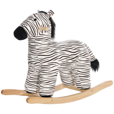 Qaba Zebra Kids Rocking Horse with Sound, Black, 2-4 Years