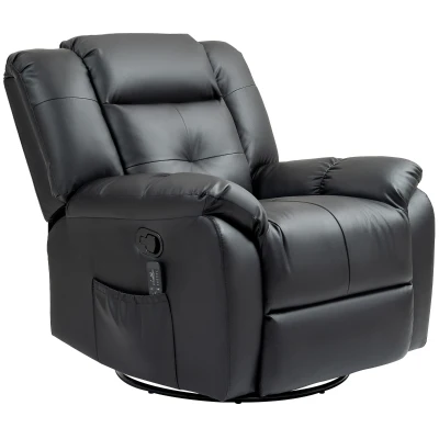 HOMCOM 8-Point Vibration Massage Recliner Chair, PU Leather Manual Reclining Sofa, Swivel Nursery Rocking Chair with Remote Control, Side Pockets, for Living Room, Black