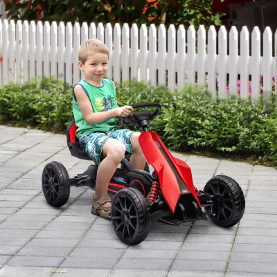 Aosom Kids Go Kart, Adjustable Seat, Swing Axle, Red