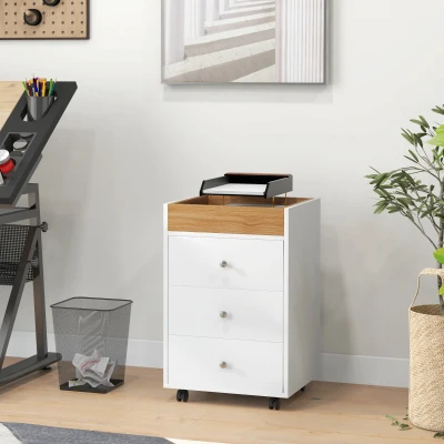 HOMCOM 3-Drawer Mobile File Cabinet with Top Tray, White