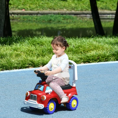 Qaba Toddler Fire Truck Ride-On with Music & Storage, Red