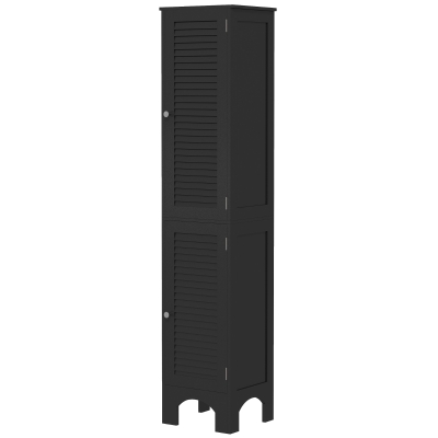 HOMCOM Narrow Bathroom Cabinet, Tall Bathroom Storage Cabinet with Shelves and Doors, Black