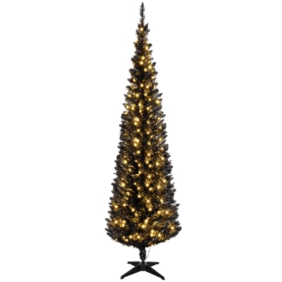 HOMCOM 6ft Slim Black Pencil Christmas Tree with LED Lights