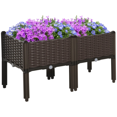 Outsunny 2-piece Raised Garden Bed PP Raised Flower Bed Plant Stand Stackable Vegetable Herb Grow Box
