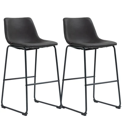 HOMCOM Bar Height Bar Stools Set of 2, Vintage PU Leather Bar Chairs, Kitchen Stools with Footrest for Home Bar, Dark Brown