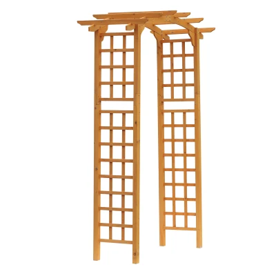 Outsunny 7.5FT Wood Garden Arch Trellis, Outdoor Walkway Round Pergola Style Arbor for Decorative Climbing Plants, Patio, Lawn, Backyard Party, Ceremony Decoration Accessories, Yellow