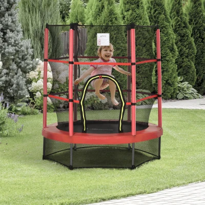 Outsunny 5FT Kids Trampoline with Enclosure, Red