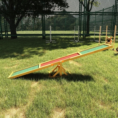 PawHut Wood Pet Seesaw Platform Dog Agility Training Equipment Run Game Toy Weather Resistant Pet Supplies Natural