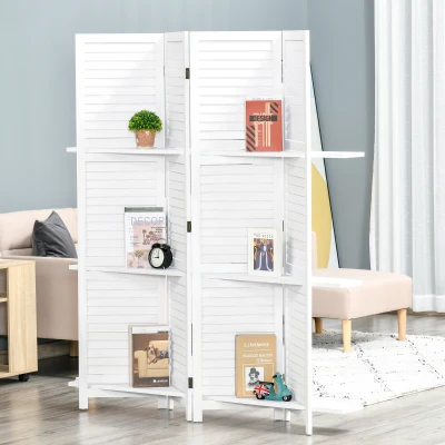 HOMCOM 67" Wood Privacy Screen with Shelves, White
