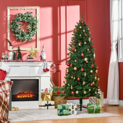HOMCOM 6' Unlit Artificial Christmas Tree with Realistic Tips, Green