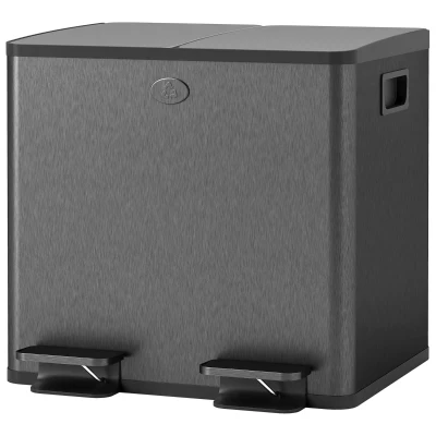 HOMCOM Dual Garbage Bin, Soft-Close Trash Can with Foot Pedal, 2 x 15 Liter Garbage Can with Removable Inner Buckets, Black