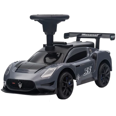 Qaba Licensed Maserati GT2 Baby Sliding Car with Storage, Music, Horn, Foot to Floor Toddler Car for 18-60 Months, Grey