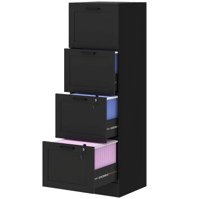 HOMCOM 4 Drawer Filing Cabinet with Lock, Office Storage Cabinet with Adjustable Hanging Bars for A4 Letter Size Files, Black