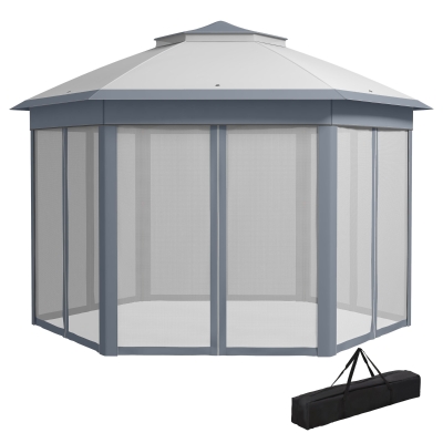 Outsunny 13' Hexagonal Pop Up Gazebo with Mesh Netting, Green