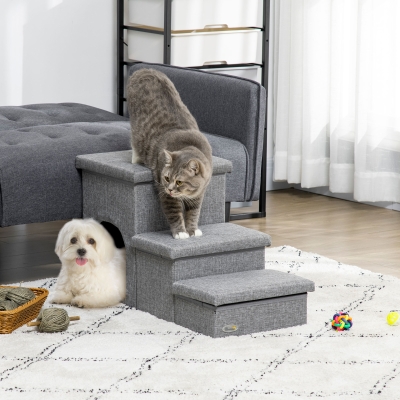 PawHut Dog Ramp with Storage Boxes and Condo, 3-step Pet Stairs for High Beds and Couch with Washable Plush Cushion