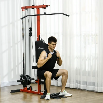Soozier Lat Pull Down Machine, Adjustable High/Low Pulley, Red