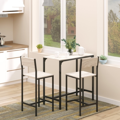 HOMCOM Industrial Bar Table Set Counter Height 3 Piece and 2 High Back Stools Set Dining Table Set for Small Space in the Dining Room
