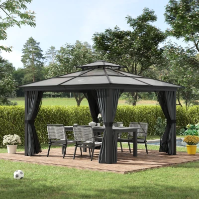 Outsunny 10' x 10' Hardtop Gazebo, Aluminum Frame with Netting, Black