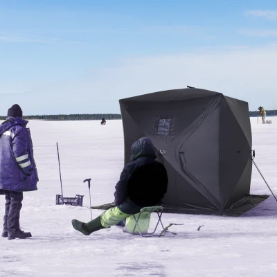 Outsunny 2-Person Ice Fishing Shelter, Portable Tent, Black