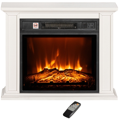 HOMCOM 26" Electric Fireplace Heater with Mantel, 3D Flame, White