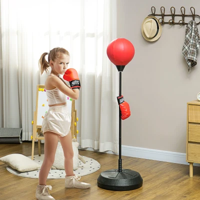 Kids Boxing Punchbag Set 17.4" Dia. x 48.2" -57.9" H Red