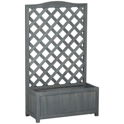 Outsunny 46" Wooden Planter with Trellis, Gray Garden Bed