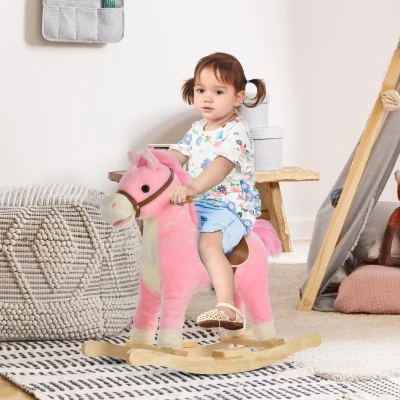 Qaba Plush Rocking Horse Baby Chair with Sounds, Pink