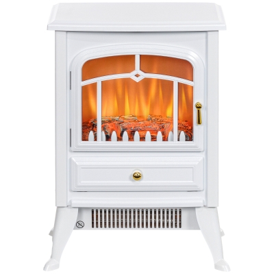 HOMCOM Electric Fireplace Stove Heater with LED Flames, 750W/1500W, White