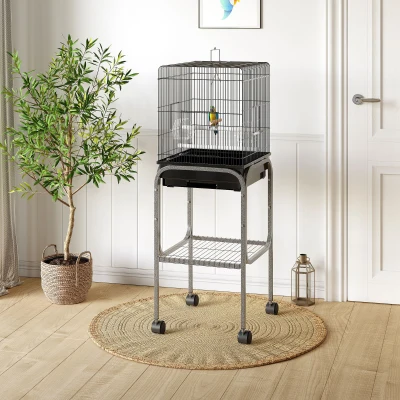Pawhut 45" Metal Indoor Bird Cage with Rolling Stand, Black